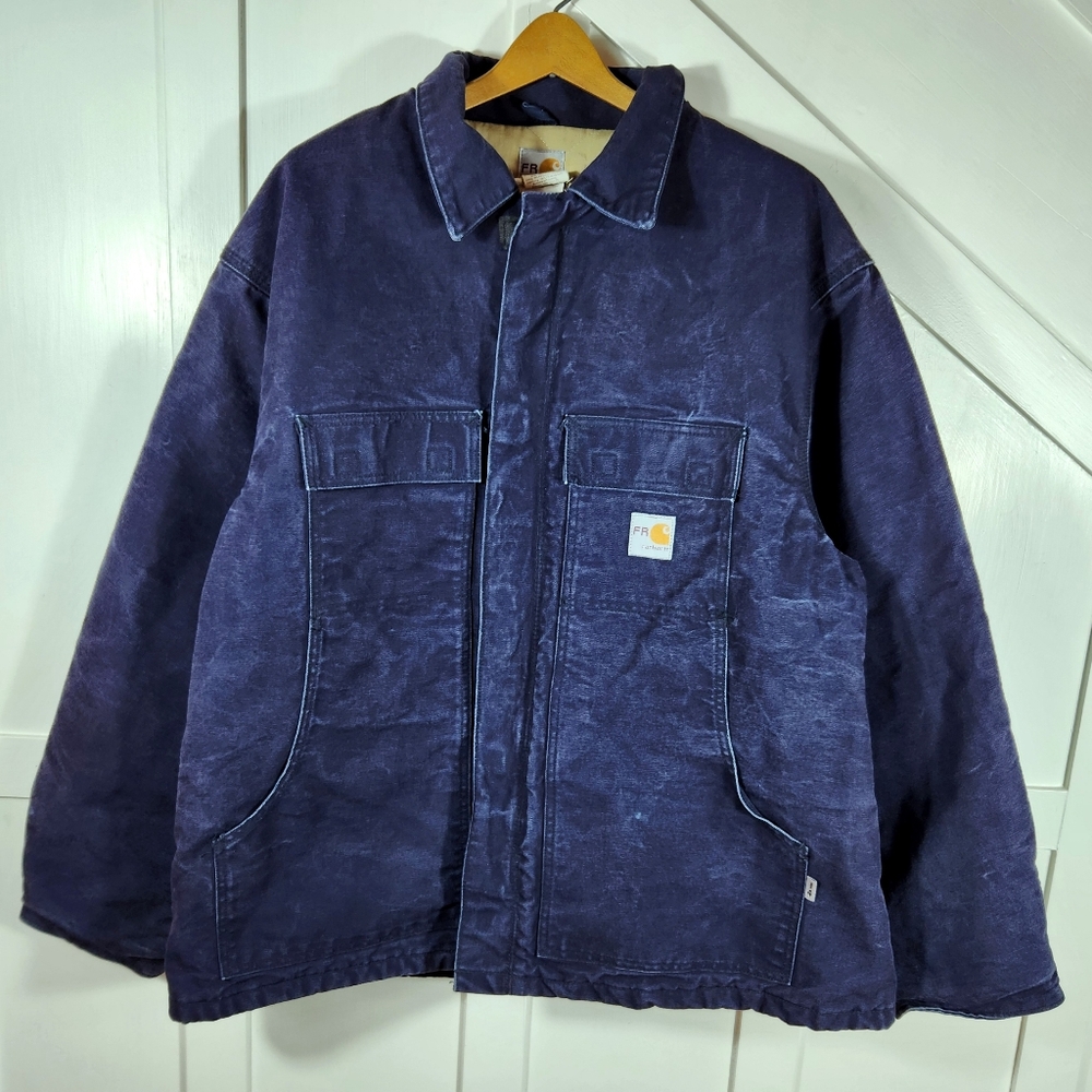 Carhartt Flame-Resistant Duck Traditional Coat Quilt Lined Navy | Men's 2XL XXL - Picture 2 of 10